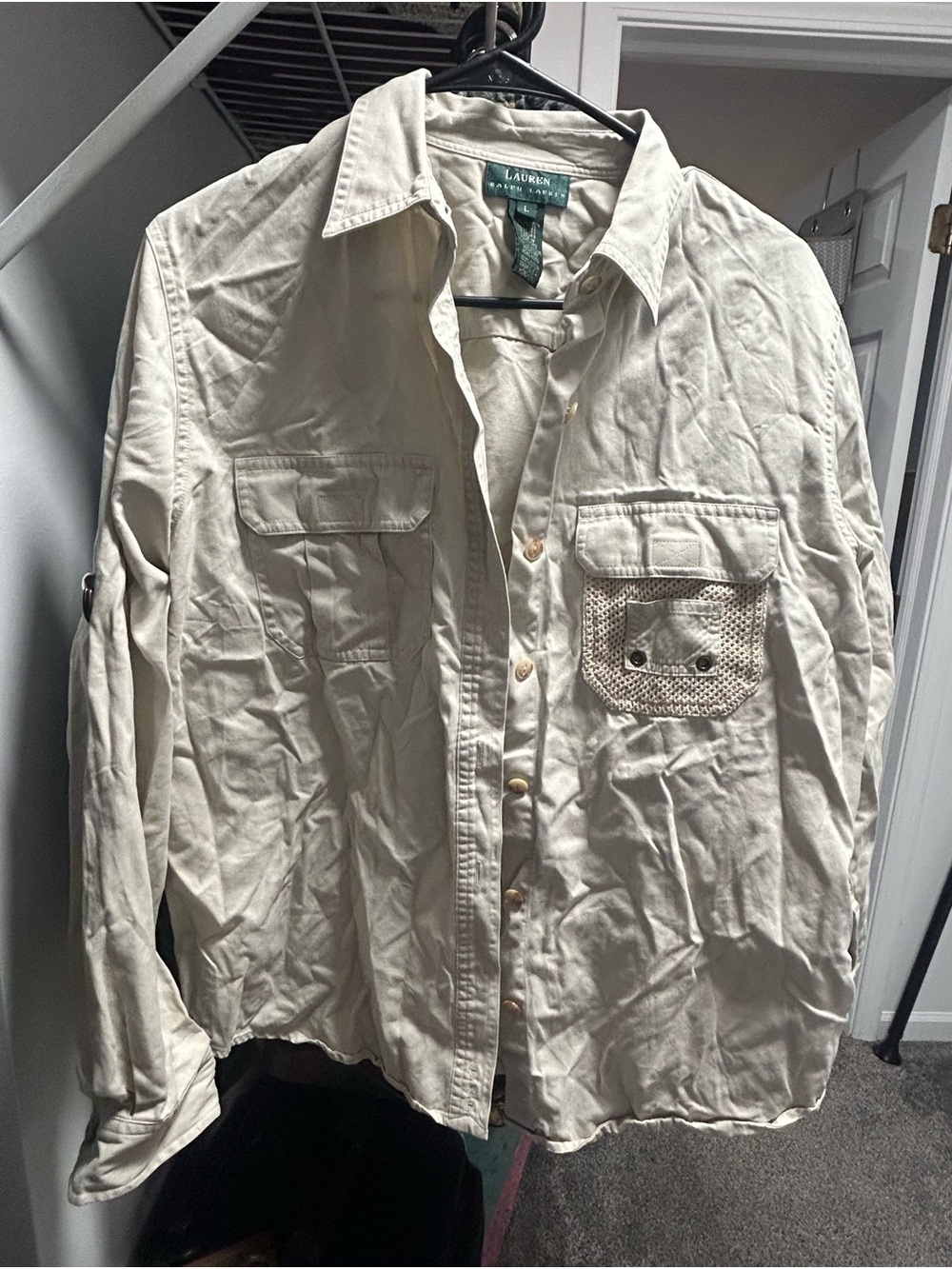 Vintage Ralph Lauren Cream Utility Button-Up Shirt